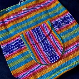 Colorful Woven Fabric Hippie Boho Backpack Bag